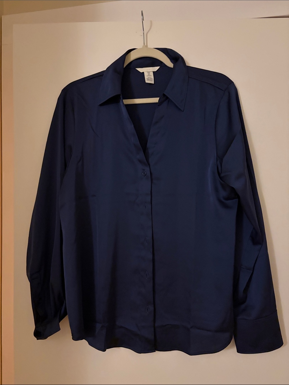 H&M Navy Satin Button-Down Shirt